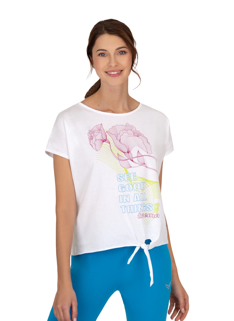 Trigema T-Shirt »TRIGEMA Damen Shirt mit Motiv und seitlichem Knoten« Trigema T-Shirt »TRIGEMA Damen Shirt mit Motiv und seitlichem Knoten« von Trigema