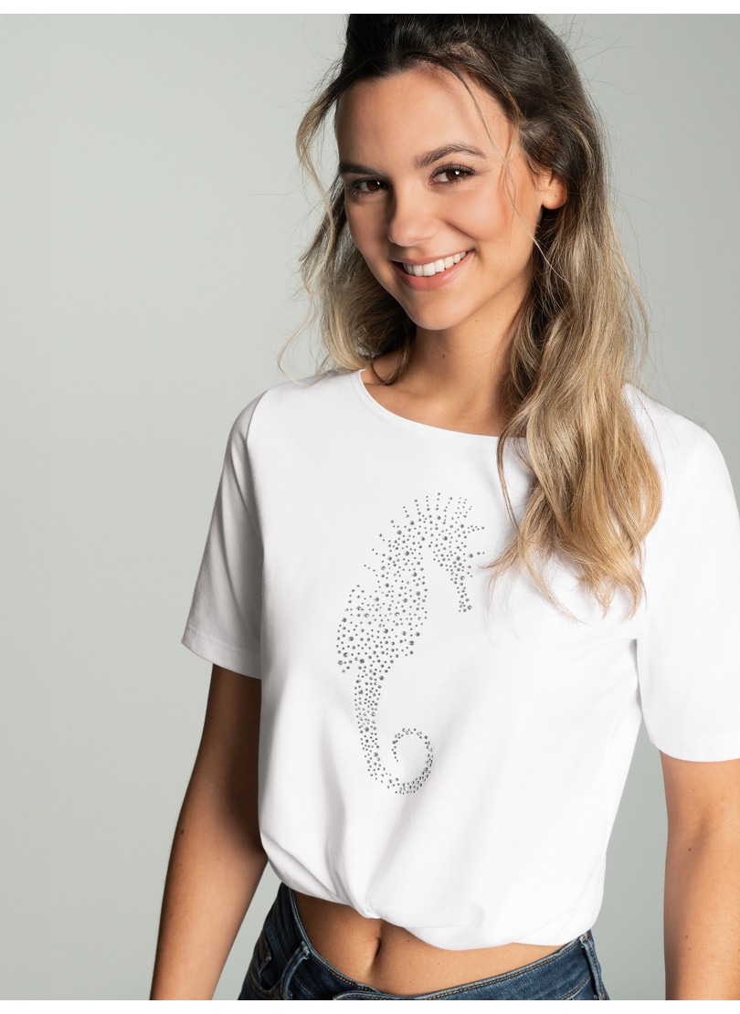 Trigema T-Shirt »TRIGEMA T-Shirt mit Seepferdchen-Print aus Strasssteinchen«, (1 tlg.) von Trigema