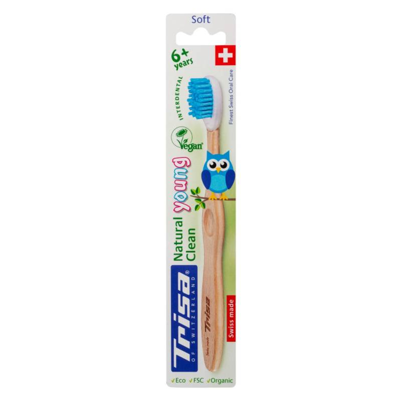 Trisa Oral Care - Holzzahnbürste Natural Clean Soft Young Blau von Trisa of Switzerland