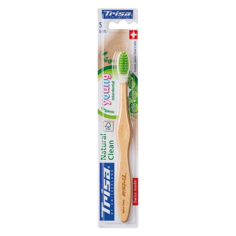 Trisa Oral Care - Holzzahnbürste Natural Clean Soft Young Grün von Trisa of Switzerland