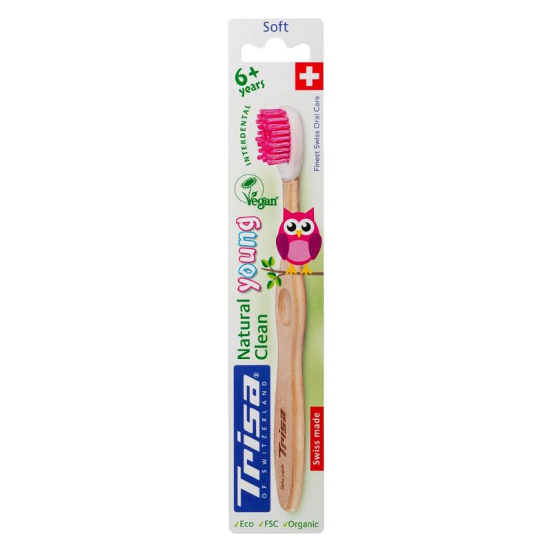 Trisa Oral Care - Holzzahnbürste Natural Clean Soft Young Pink von Trisa of Switzerland