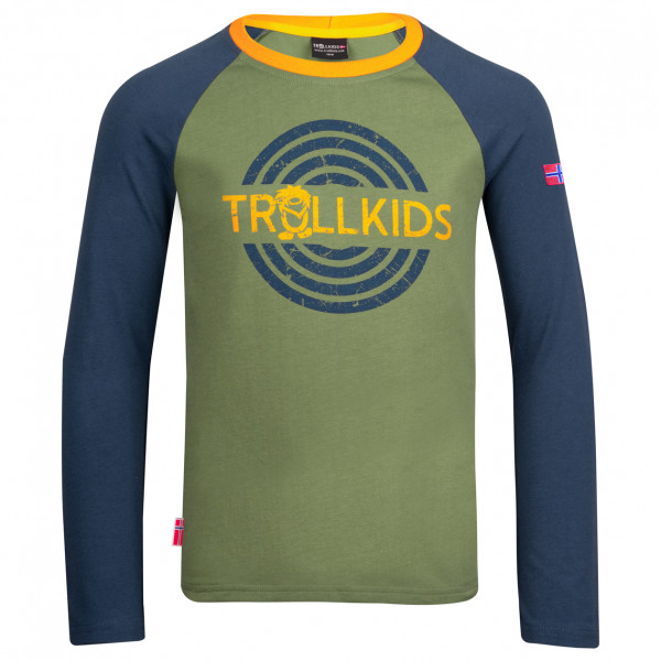 Trollkids - Kid's Preikestolen Longsleeve - Longsleeve Gr 104 oliv/blau von Trollkids