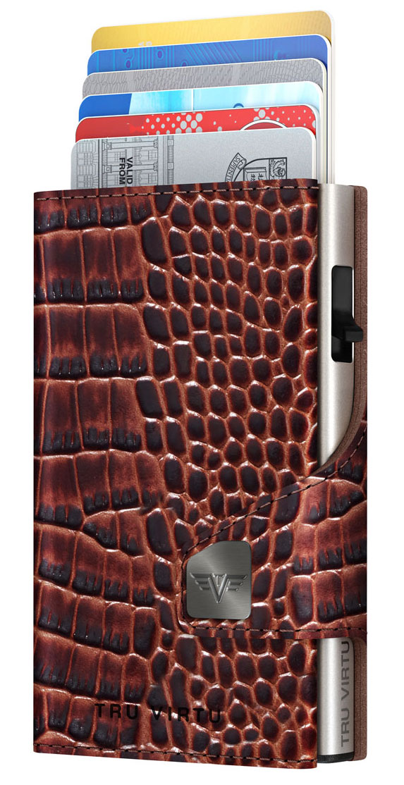 Doublewallet CLICK & slide Croco braun, silber von Tru Virtu