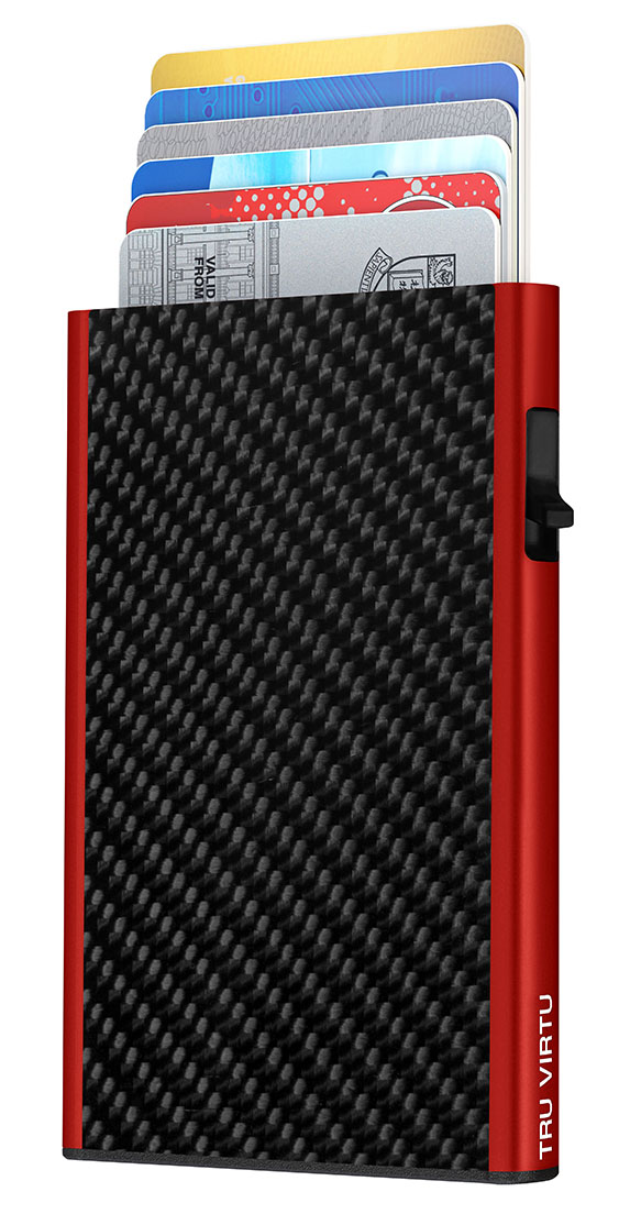 Karten Etui CLICK & slide Carbon Fibre schwarz, rot von Tru Virtu