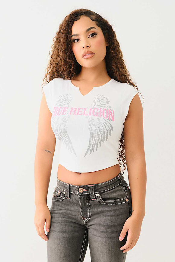 True Religion Geripptes Crop T-Shirt | White | Damen  | L von True Religion