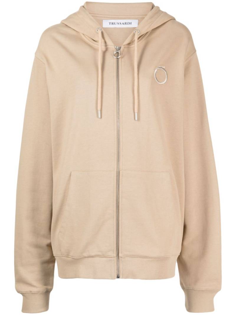 Trussardi monogram-embroidered cotton hoodie - Neutrals von Trussardi