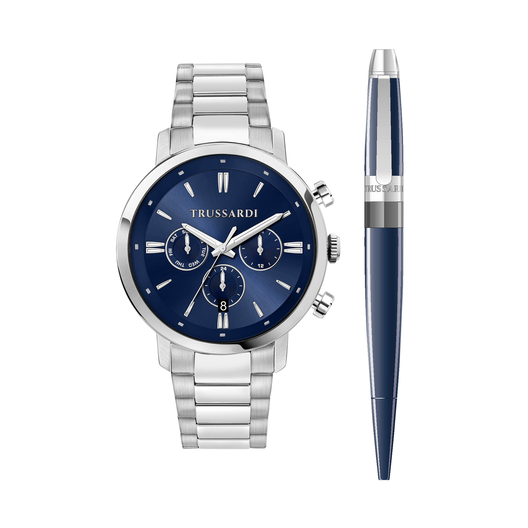 Uhr und Kugelschreiber Set Trussardi R2453147018 Dunkelblau von Trussardi