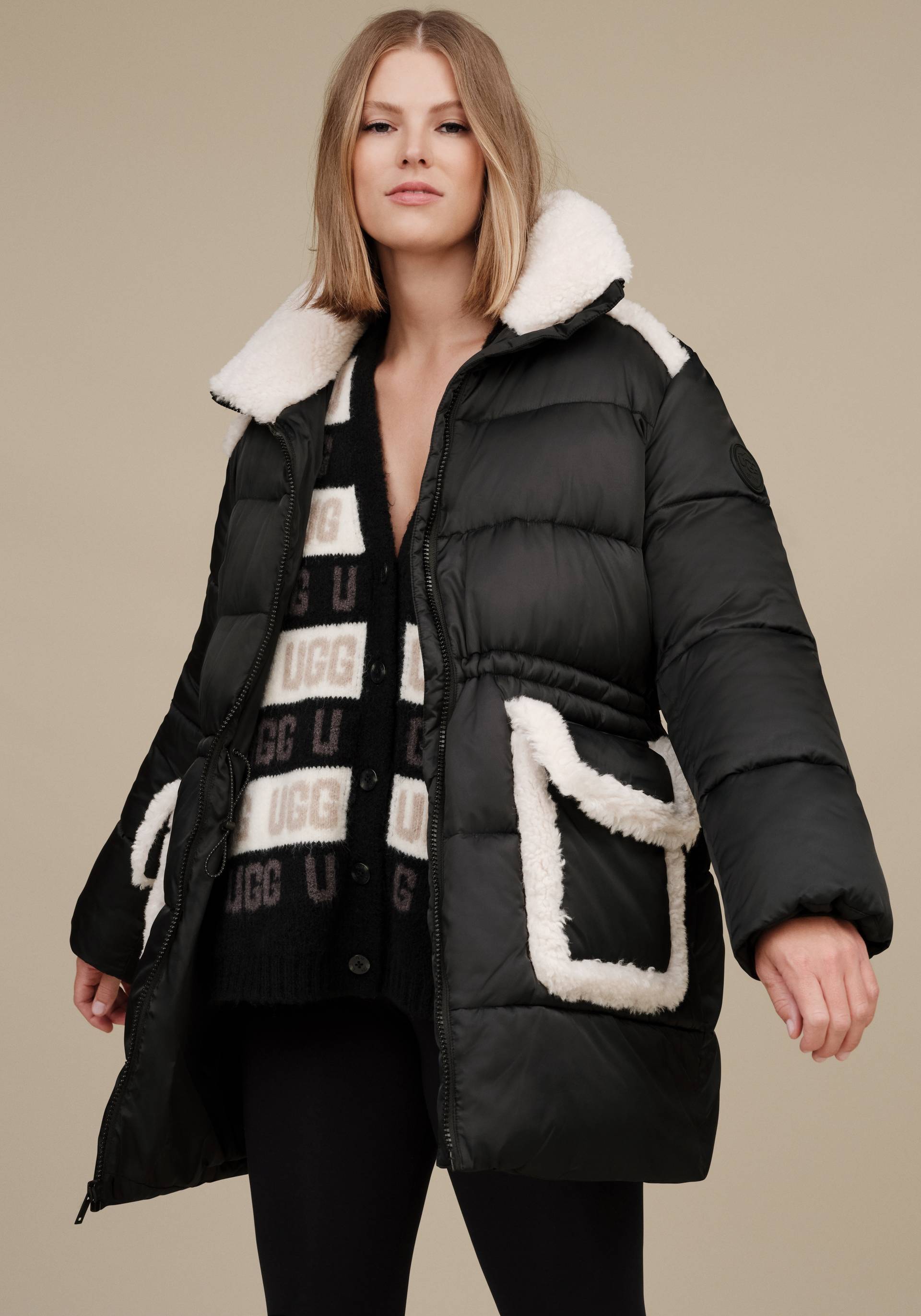 UGG Steppmantel »W AMAL PLUSHSEAM PUFFER COAT«, mit Plüschapplikationen von UGG