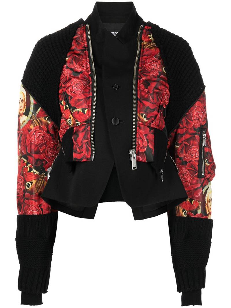 Undercover knitted-panels rose-print jacket - Black von Undercover