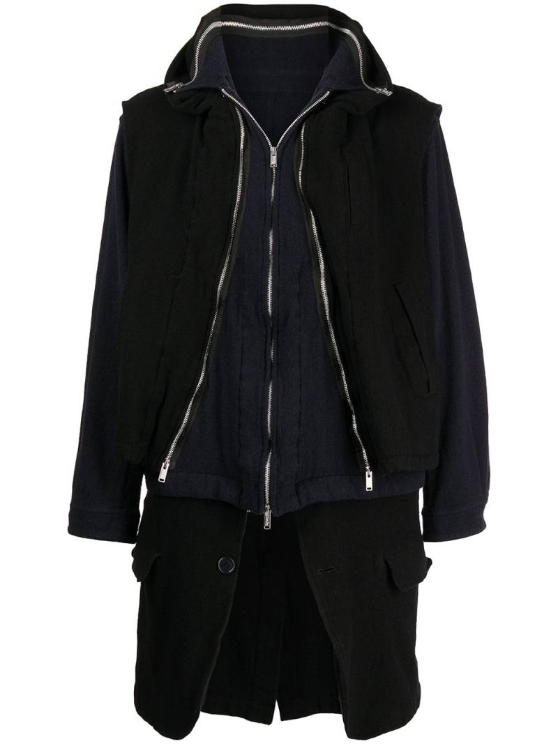 Undercover zip-detail layered coat - Black von Undercover