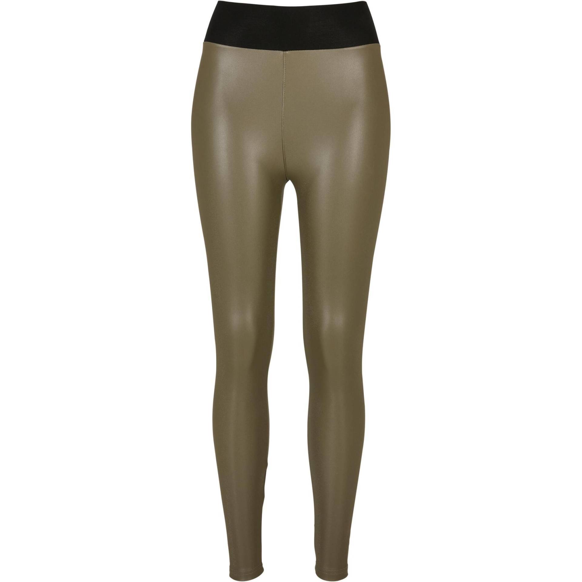 Legging Au Kuntleder Mit Hoher Taille, Frau Urban Claic Damen Olivegrün S von URBAN CLASSICS