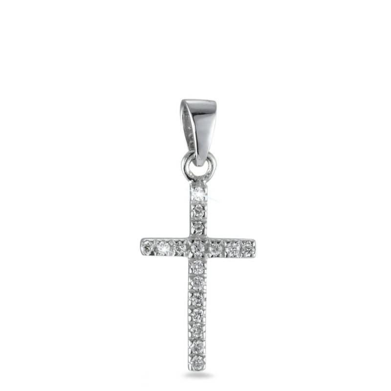 URECH Anhänger 750/18 K Weissgold Diamant weiss, 0.09 ct, 17 Steine, w-si Kreuz von URECH