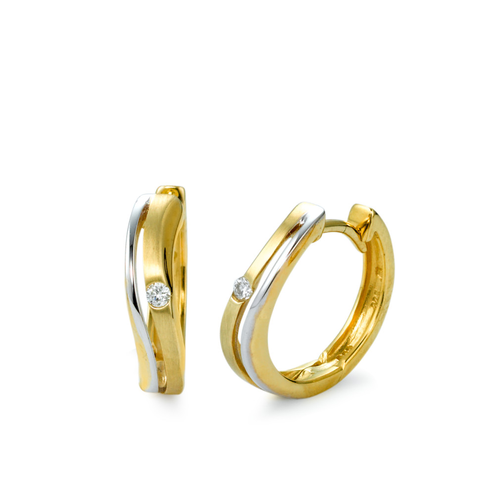 URECH Damen Klappcreolen 375/9 K Gelbgold, 375/9 K Weissgold Diamant 0.04 ct, 2 Steine, w-si von URECH