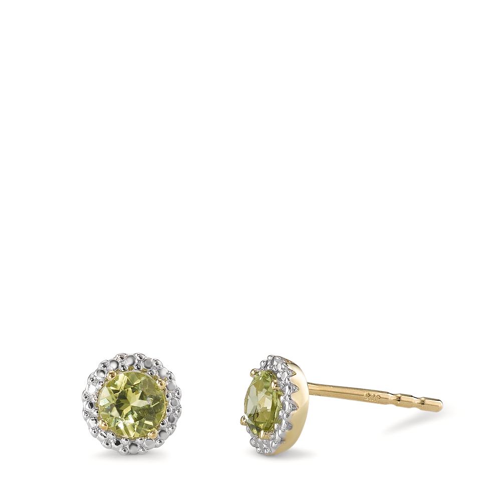 URECH Damen Ohrstecker 375/9 K Gelbgold Peridot grün, 2 Steine bicolor Ø6 mm von URECH