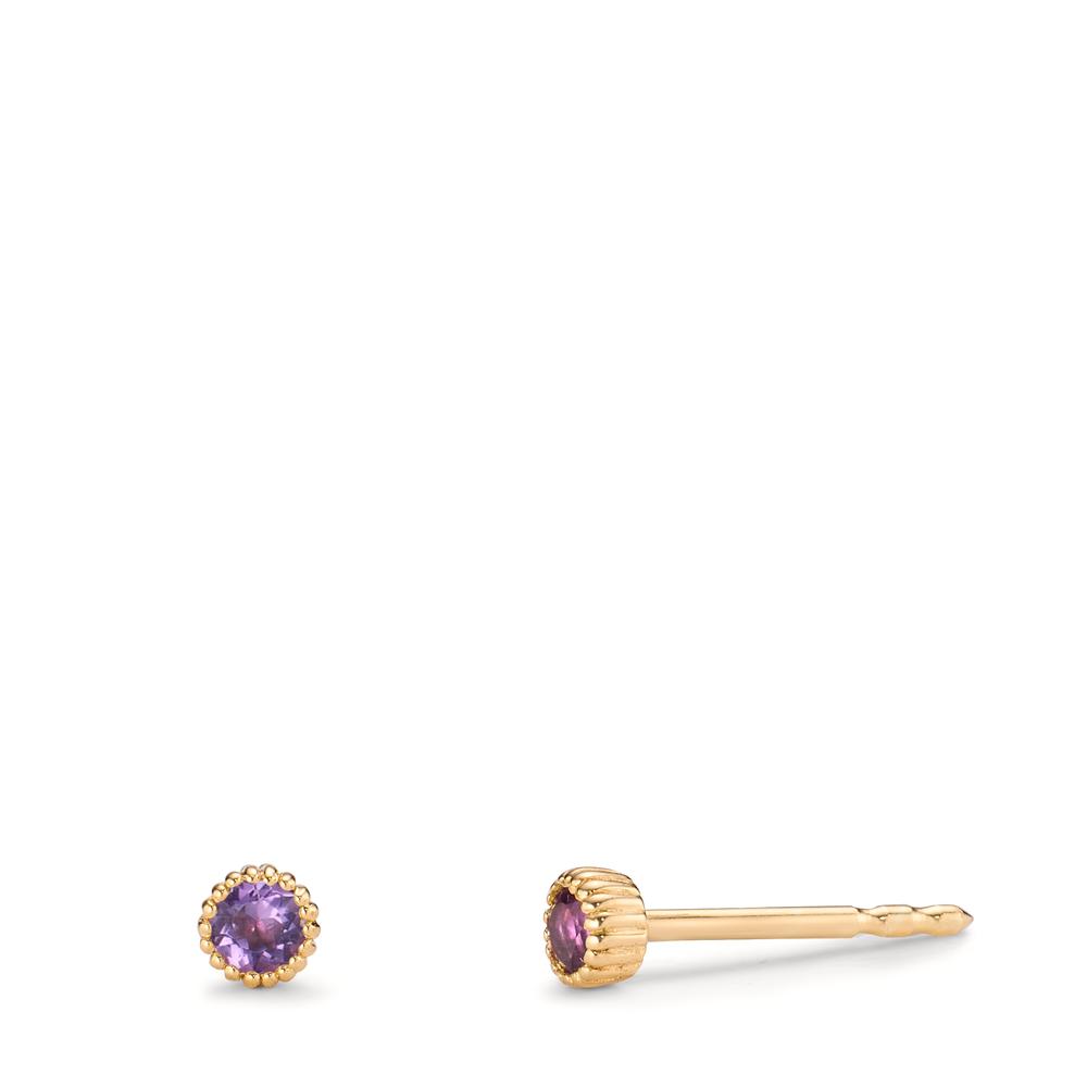 URECH Damen Ohrstecker 585/14 K Gelbgold Amethyst 0.12 ct, 2 Steine Ø3 mm von URECH