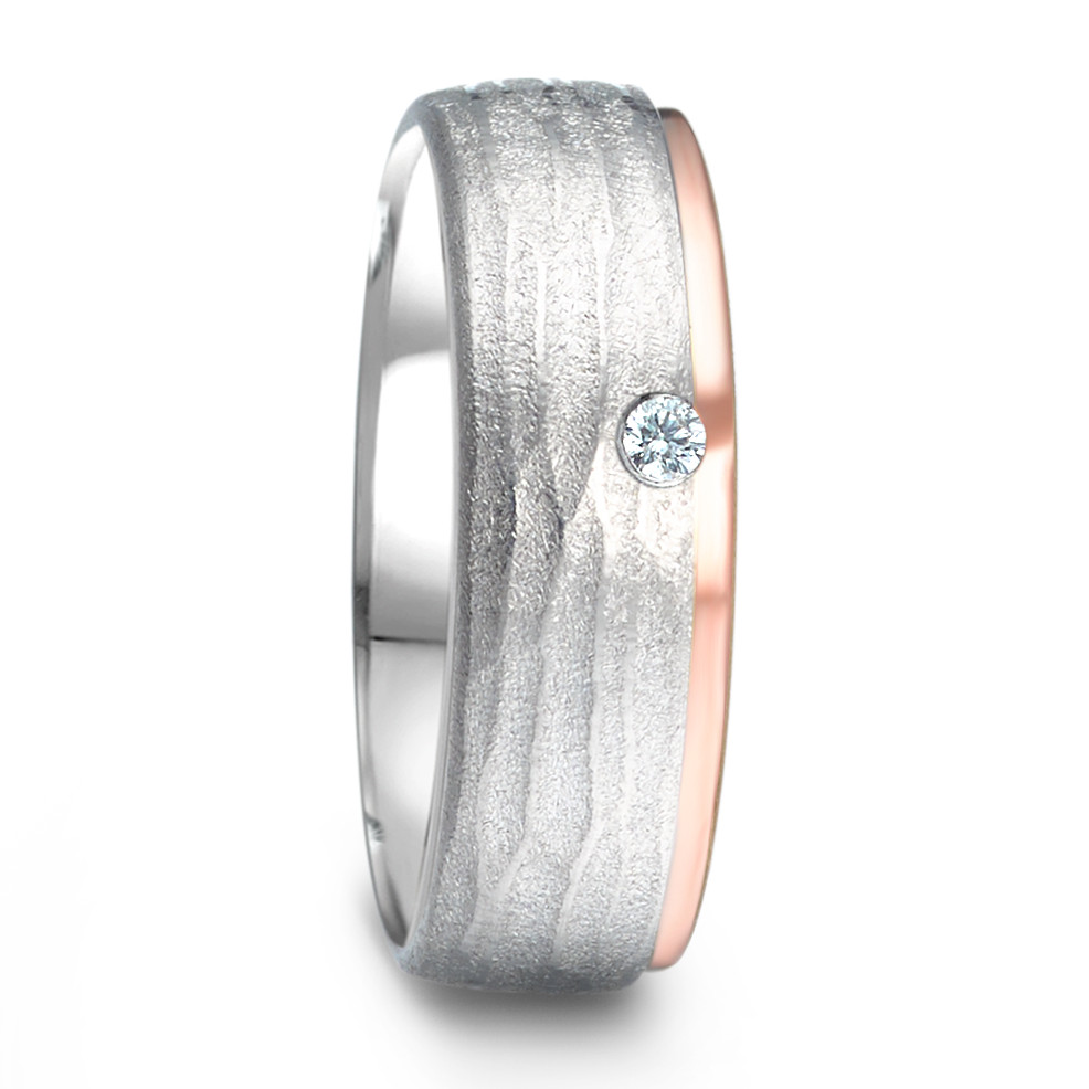 URECH Damen Partnerring Silber, 585/14 K Rosegold Diamant 0.025 ct, w-si rhodiniert von URECH