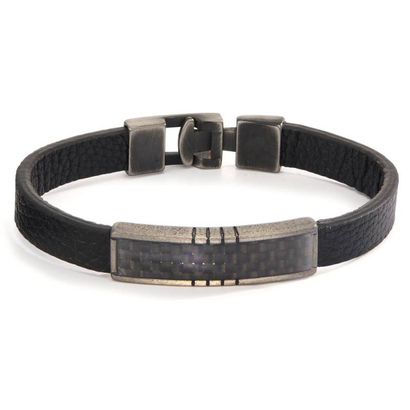 URECH Herren Armband Leder, Edelstahl, Carbon schwarz IP beschichtet 21 cm von URECH