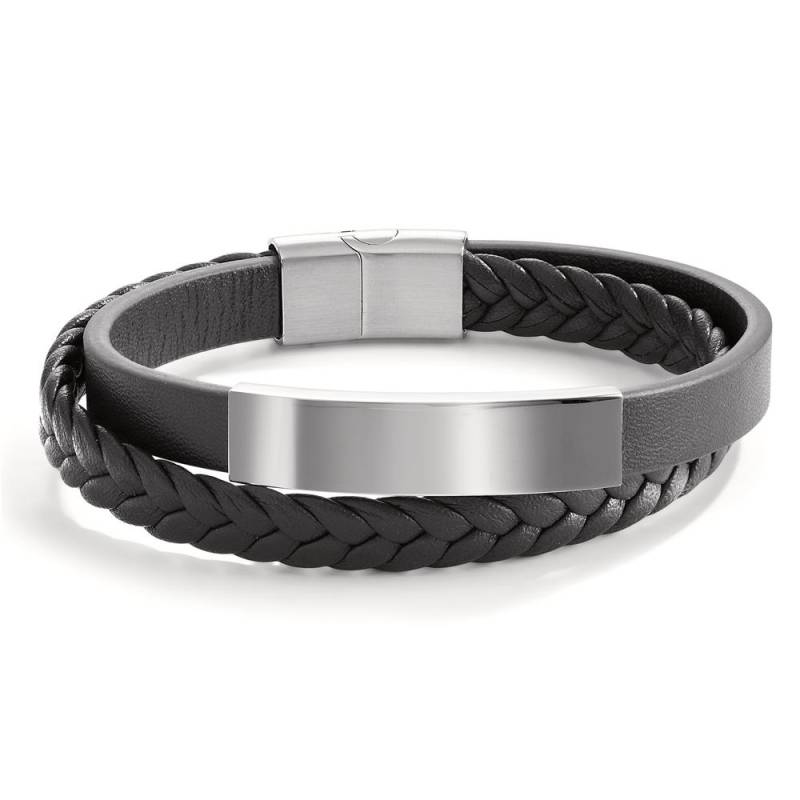 URECH Herren Gravurarmband Edelstahl, Kunstleder 21.5 cm von URECH