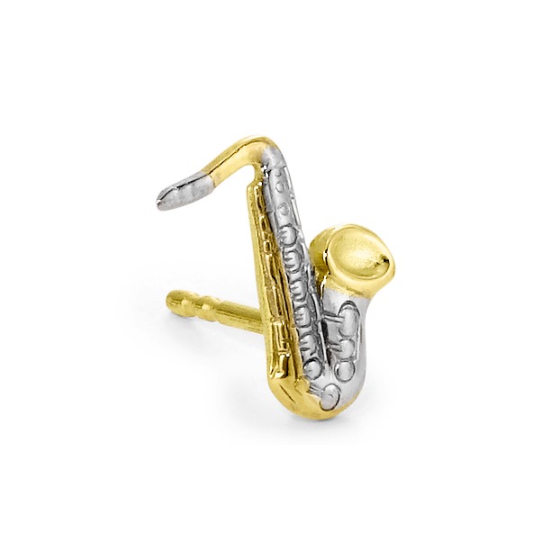 URECH Herren Ohrstecker 1 Stk 750/18 K Gelbgold Saxophon von URECH