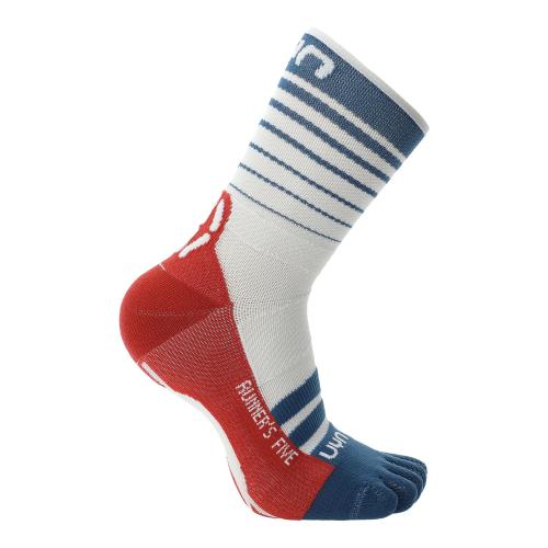 UYN Man Runners Five Socks - white/blue poseidon/red (Grösse: 45/47) von UYN