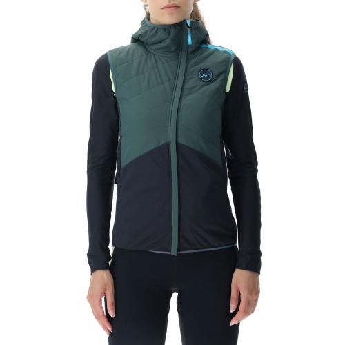 UYN Woman Crossover Ow Padded Vest Full Zip - deep forest/black/pale lime (Grösse: L) von UYN