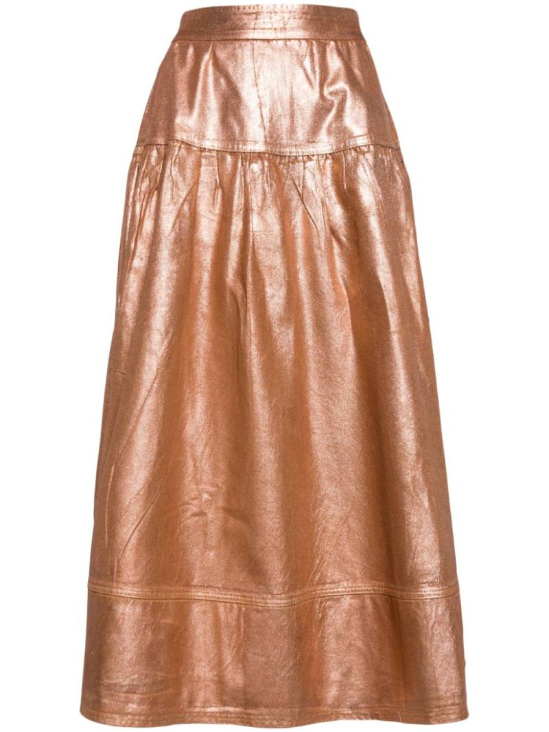 Ulla Johnson Astrid foiled-finish midi skirt - Brown von Ulla Johnson