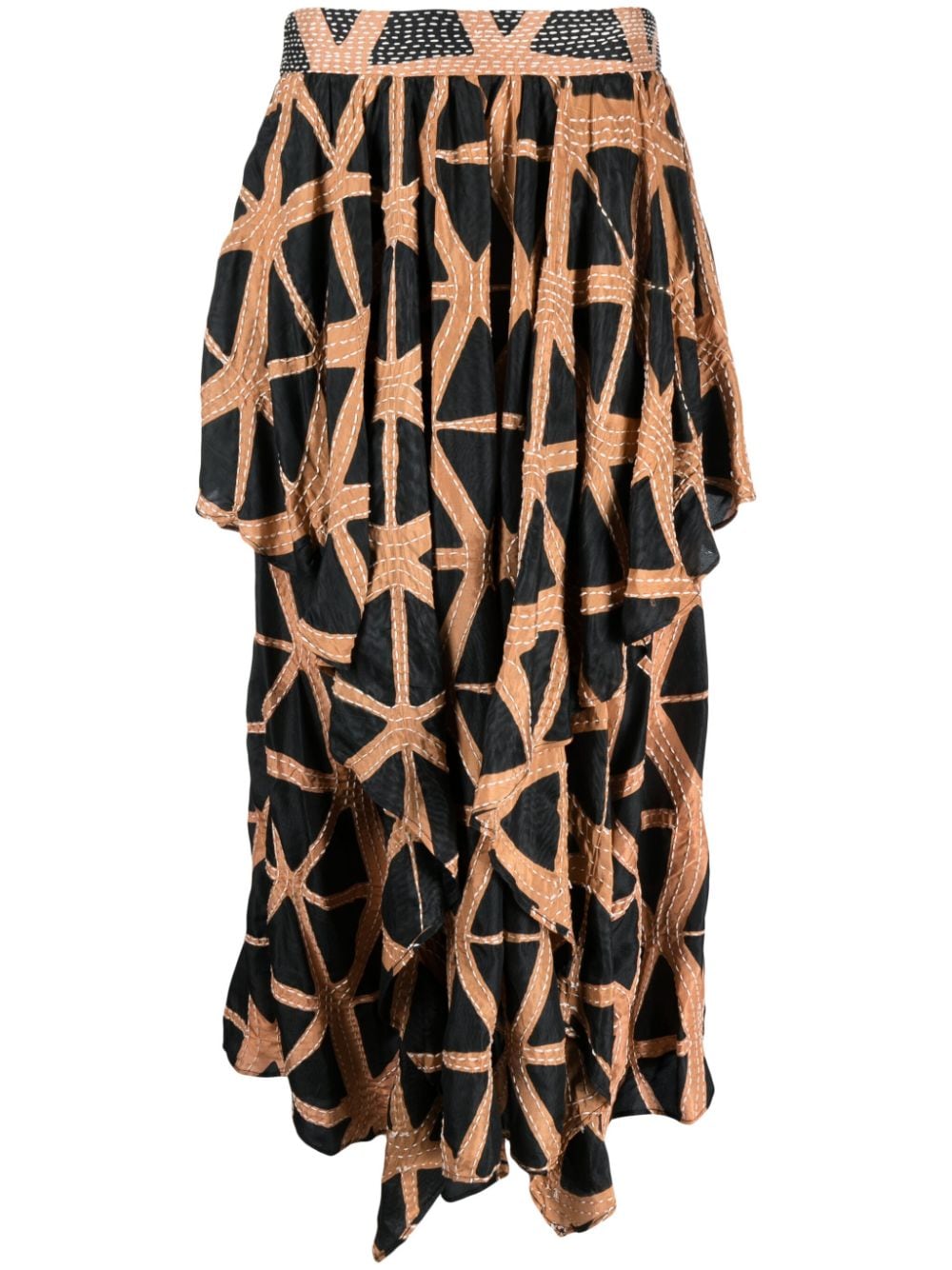 Ulla Johnson abstract-print asymmetric silk midi skirt - Black von Ulla Johnson