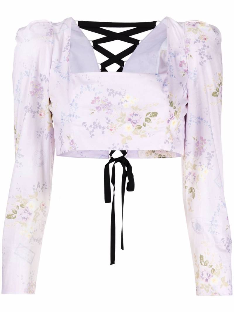 Ulyana Sergeenko cropped floral-print blouse - Pink von Ulyana Sergeenko