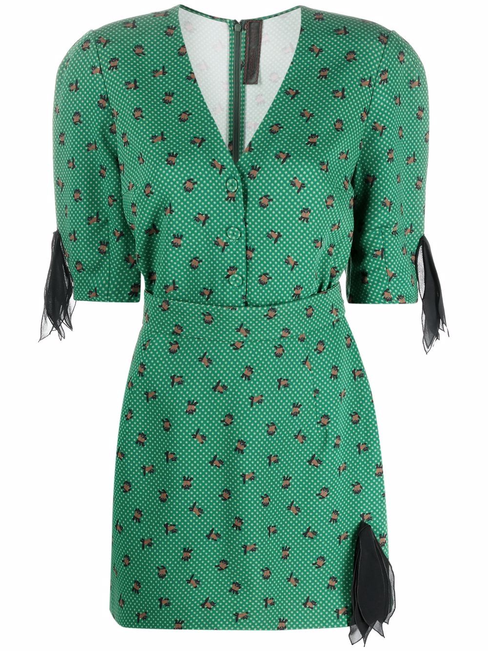 Ulyana Sergeenko printed V-neck minidress - Green von Ulyana Sergeenko