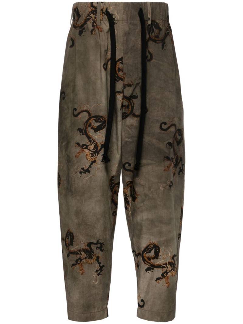 Uma Wang Pigiama dragon-print tapered cotton trousers - Grey von Uma Wang