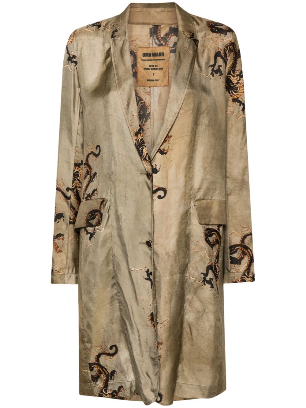 Uma Wang dragon-print buttoned coat - Neutrals von Uma Wang