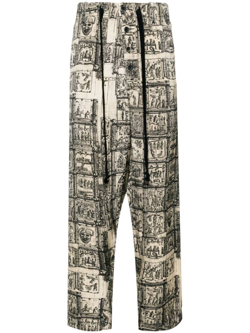 Uma Wang graphic-print straight-leg trousers - Neutrals von Uma Wang