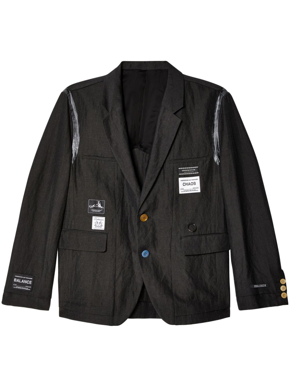 Undercover logo-appliqué wool-linen jacket - Black von Undercover