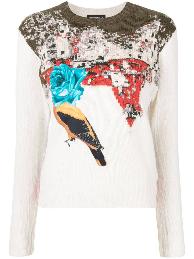 Undercover bird print jumper - White von Undercover