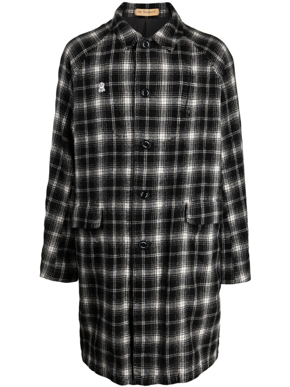 Undercover check-pattern logo-patch wool coat - Black von Undercover