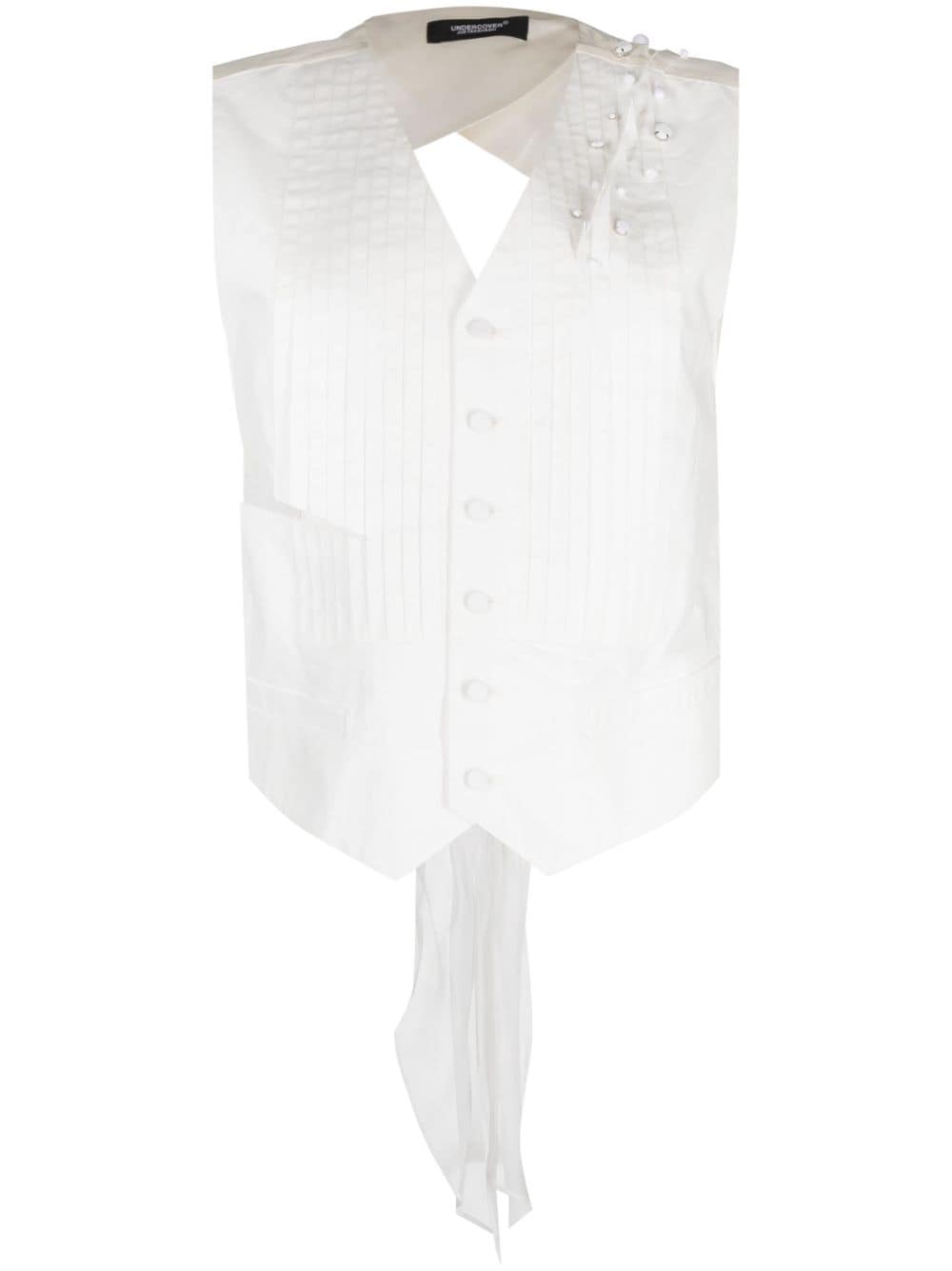 Undercover crystal-embellished pleated V-neck top - White von Undercover
