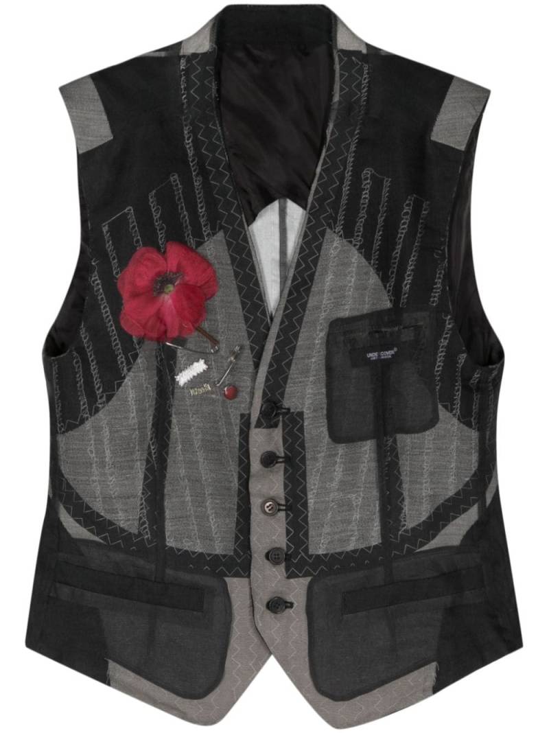 Undercover floral-appliqué embroidered waistcoat - Black von Undercover