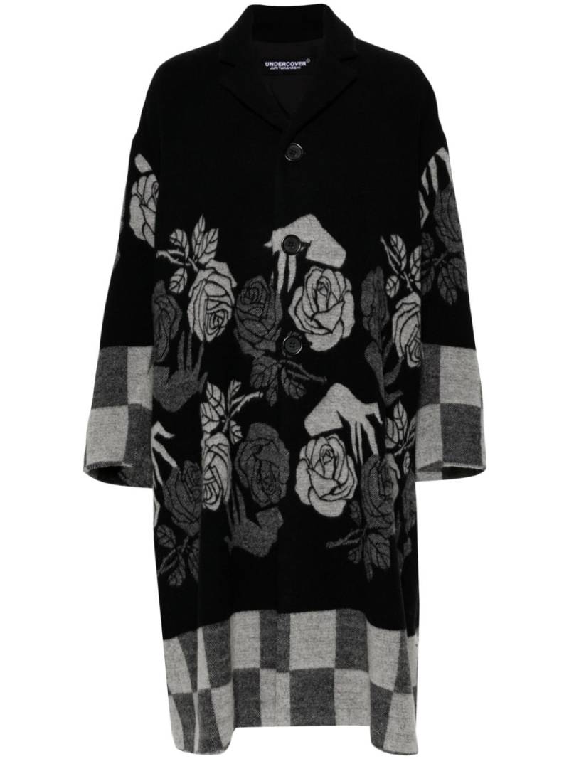 Undercover floral-jacquard buttoned coat - Black von Undercover