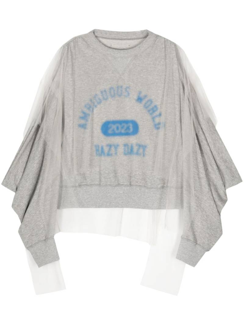 Undercover graphic-print tulle-layered sweatshirt - Grey von Undercover