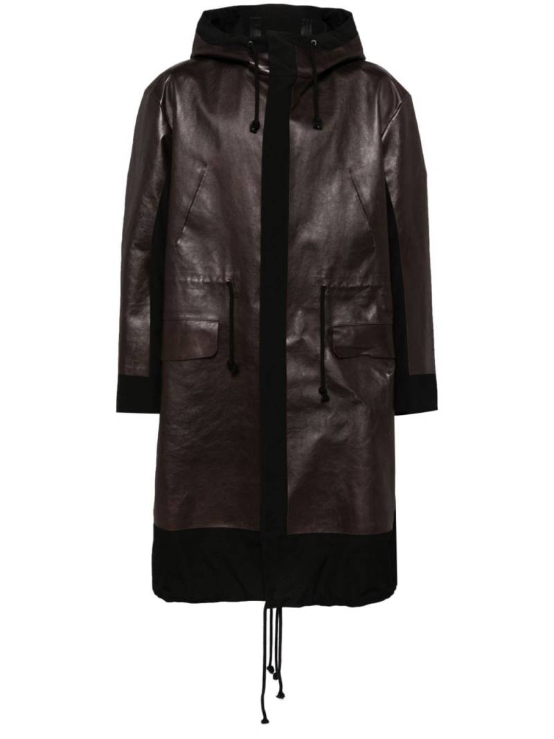 Undercover hooded leather rain coat - Brown von Undercover