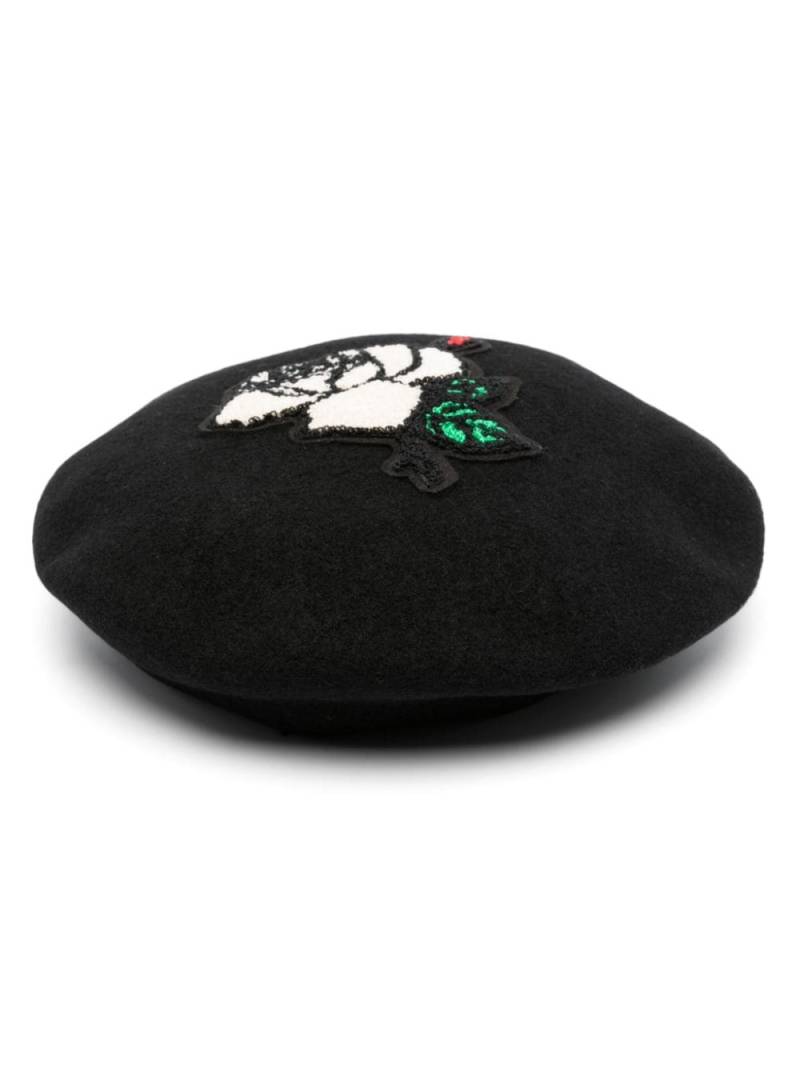 Undercover rose-appliqué wool beret - Black von Undercover