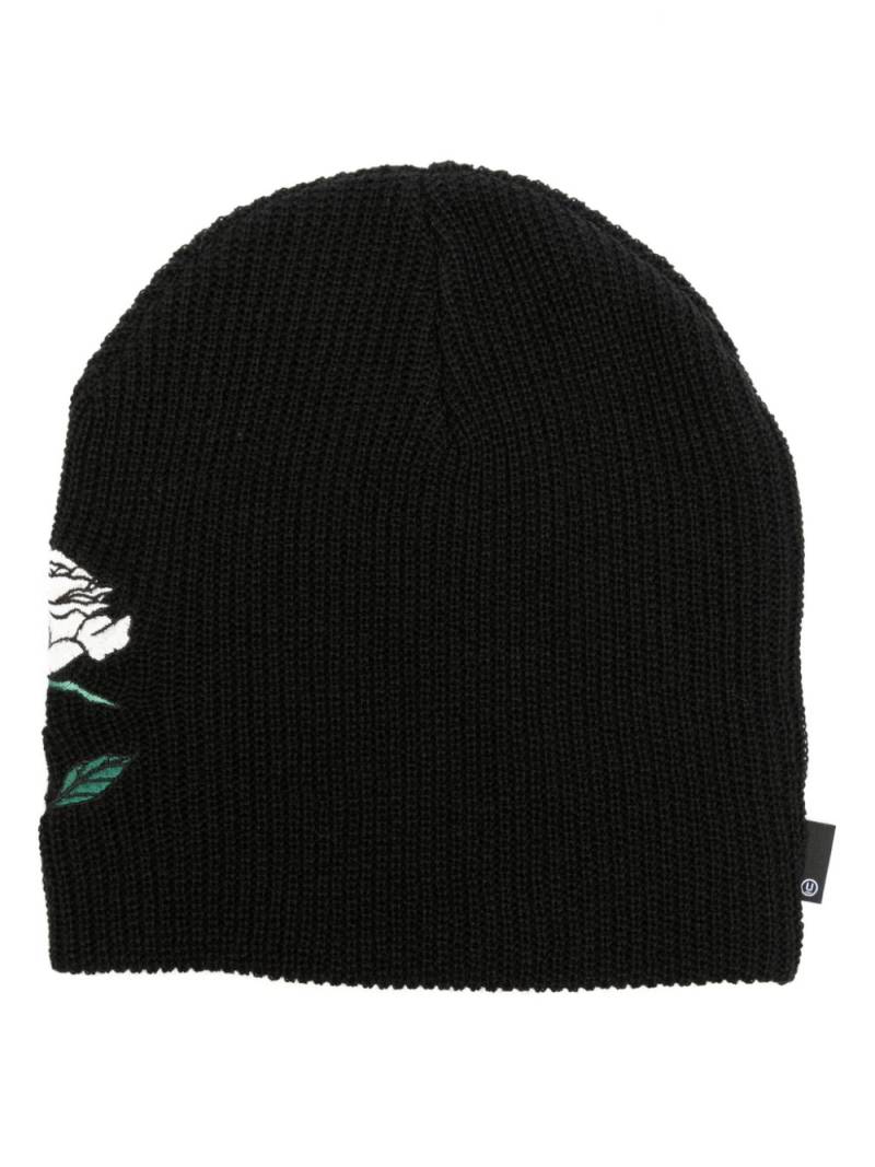 Undercover rose-embroidered ribbed-knit beanie - Black von Undercover