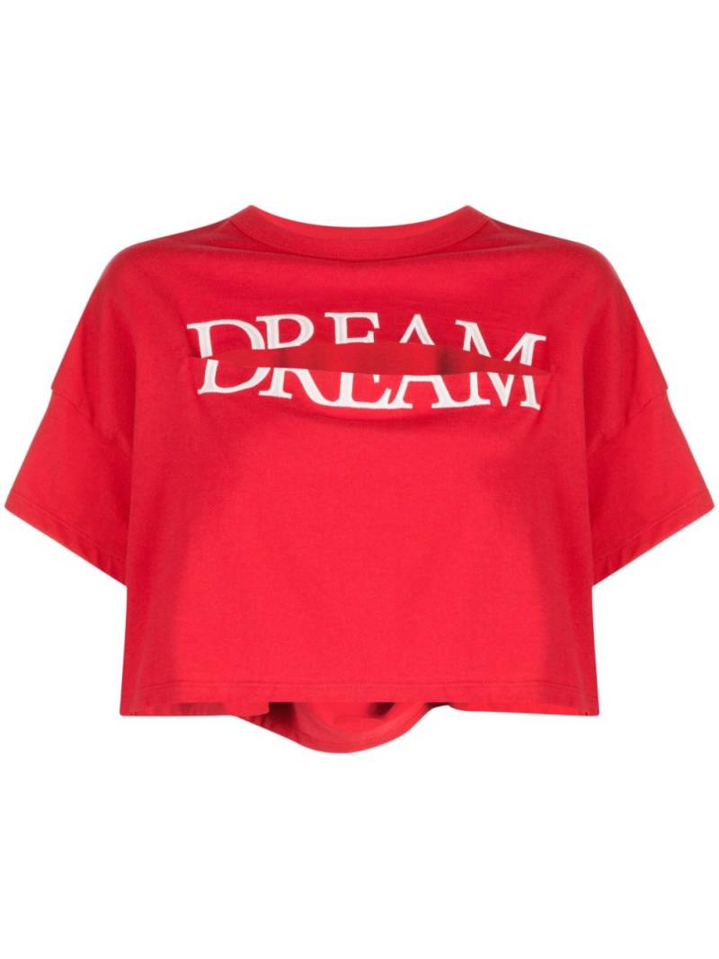 Undercover slogan-print cut-out T-shirt - Red von Undercover