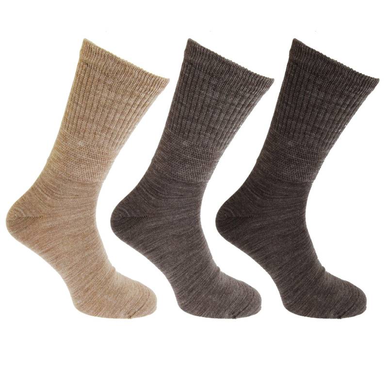 Diabetikersocken, Extra Weit, 3erpack, Wollanteil Herren Braun 39-43 von Universal Textiles