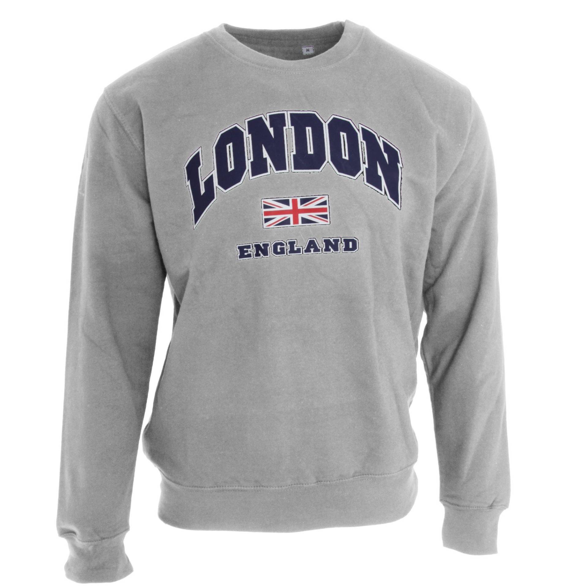 Universal Textiles - Pullover mit Aufschrift London England und Union Jack Design, für Herren, Grau, Größe L von Universal Textiles