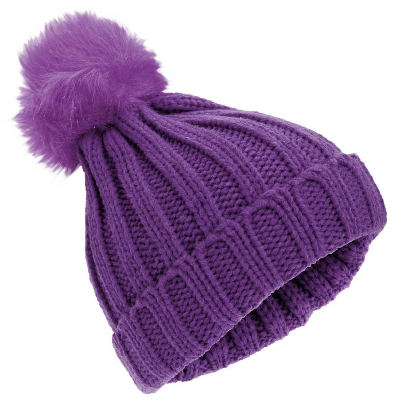 Rockjock Winter Strick Beanie Mütze Mit Kunstfell Bommel Mädchen Pflaume ONE SIZE von Universal Textiles