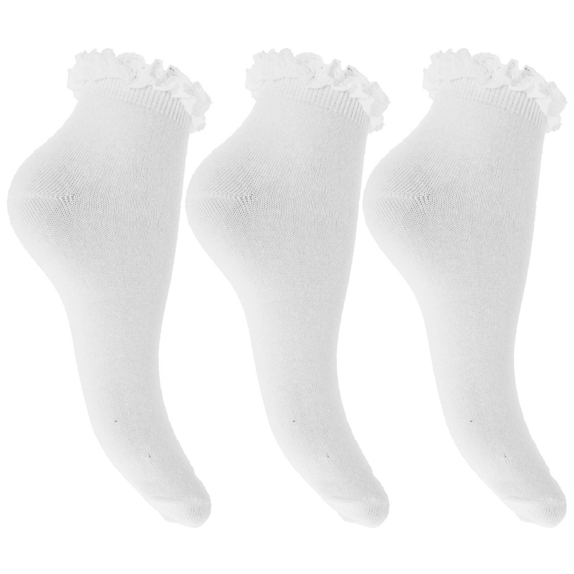 Socken Mit Rüschen Abschluss (3er Pack) Mädchen Weiss 37-39