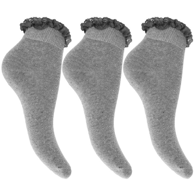 Socken Mit Rüschen Abschluss (3er Pack) Mädchen Grau 31-34 von Universal Textiles