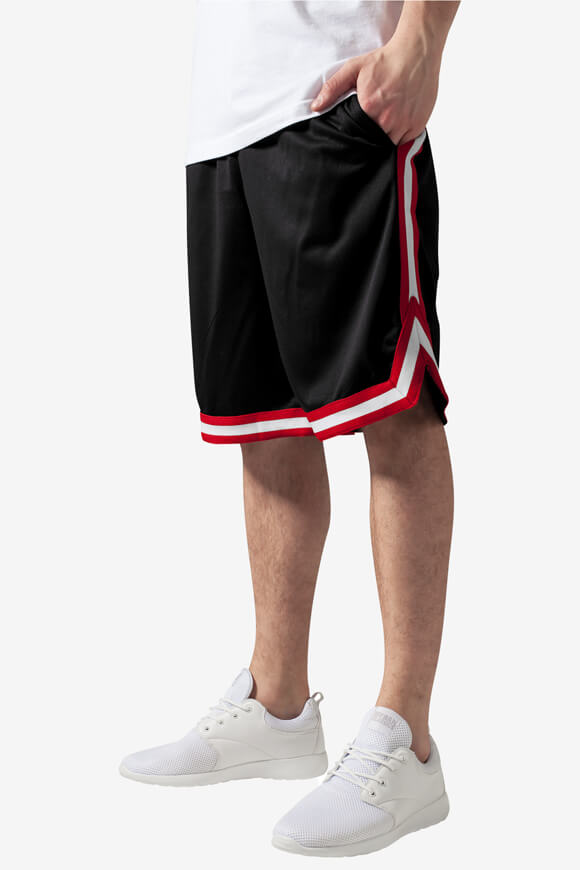 Urban Classics Stripes Mesh Shorts | Black + Red + White | Herren  | L von Urban Classics