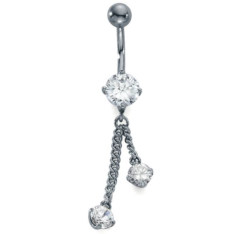 URECH Damen Bauchpiercing Edelstahl Kristall weiss, 3 Steine von URECH